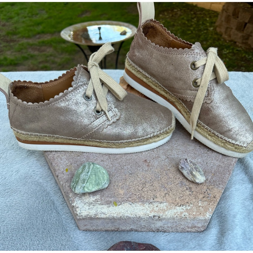 See by Chloe Glyn Espadrille Shoes Gold Lace up Flats Leather EU39/US8.5 EUC!